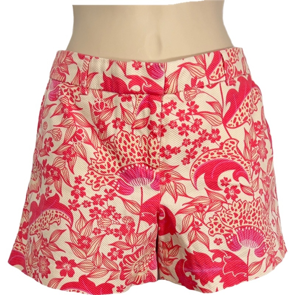Kenar Pink Paisley Abstract Floral Textured Mid Rise Chino Shorts 4” Sz 6 Dressy